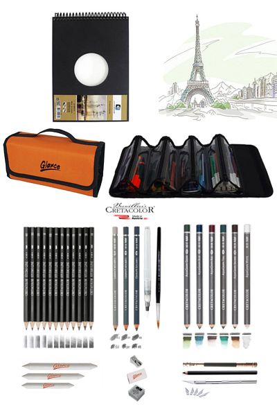 GLANCE Alex Schoeller A5 300 Gr Cretacolor 6-Piece Aquarell Waterable 4-Section Orange Pencil Bag