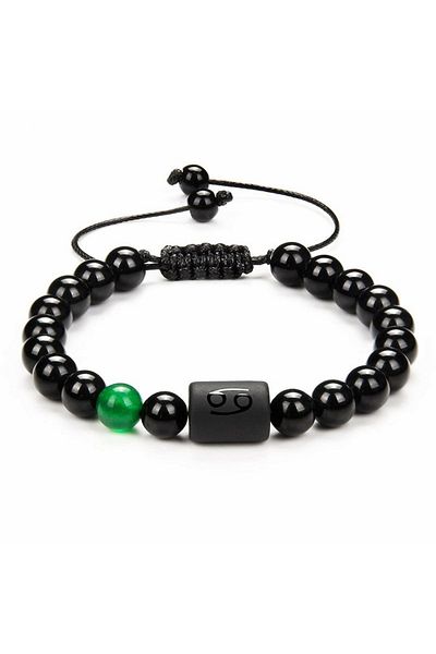 Tesbihane Macrame Braided Globe Cut Heliodor & Onyx Stone Libra Sign Natural Stone Women's Bracelet