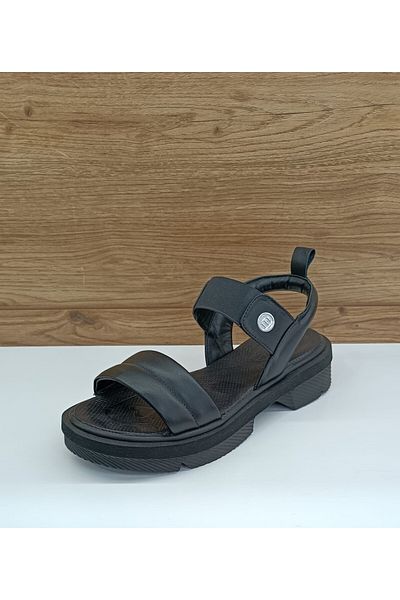 Mammamia YS1020 Sandale casual de damă din piele naturală neagră