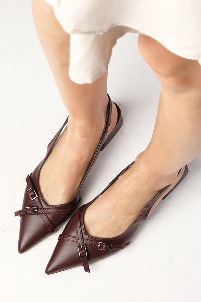 Mio Gusto Leia Burgundy Color Open Back Pointed Toe Short Heeled Women's Shoes