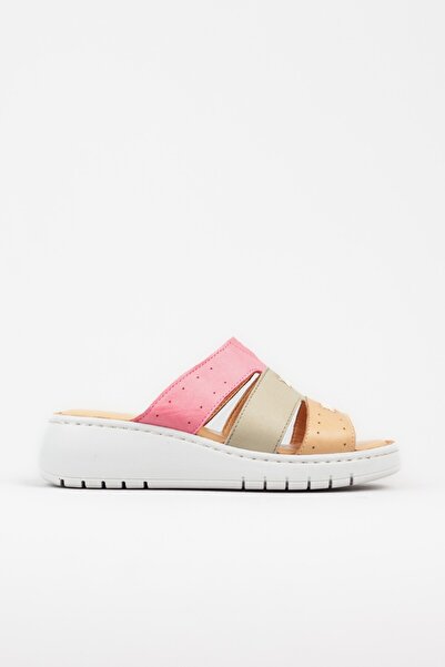 DERİMİSS Women's Genuine Leather Extra Comfortable and Flexible Wedge Heeled Orthopedic Slippers