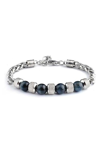 Tesbihane Siyah Kaplangözü&çelik Kombinasyonlu Uzunluk Ayarlanabilir Avangart Erkek Bileklik