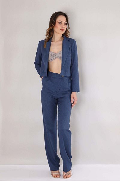 Fashion Showcase Jachetă Blazer pentru femei Crop Linen Summer - Indigo