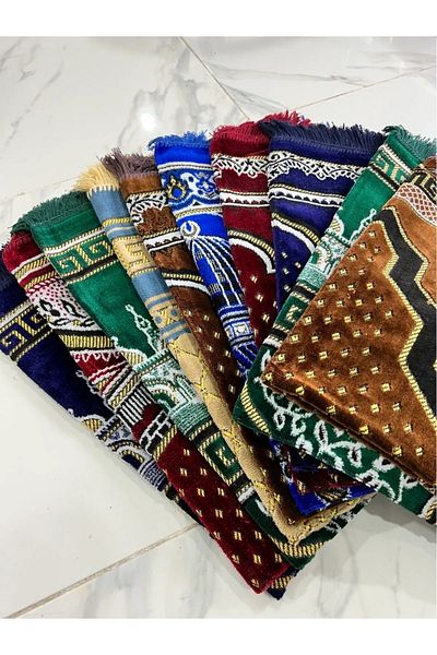 Makkam Home Şipinger Velvet Prayer Rug 4 Pieces Colorful (400 - 440 GR)