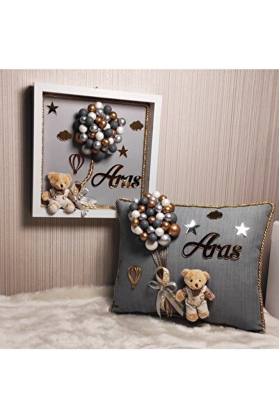şatafat design Bebek Takı Yastığı Ve Kapı Süsü Gold Gri