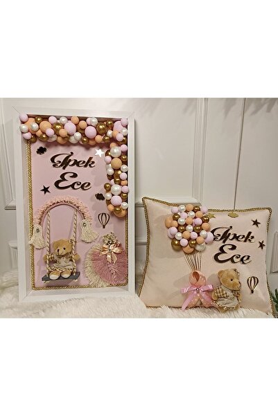 şatafat design Bebek Kapı Süsü Ve Takı Yastığı Somon Pembe