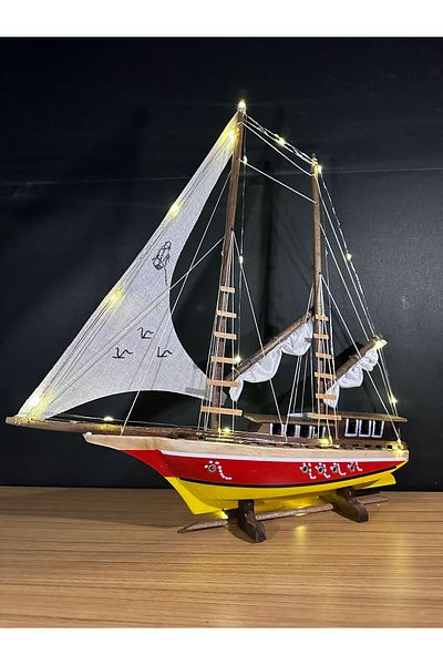 Lapidaria Lighted Sailing Wooden Ship Model Large Size Yellow Red Eyepiece, Kayserispor, Malatyaspor Gift