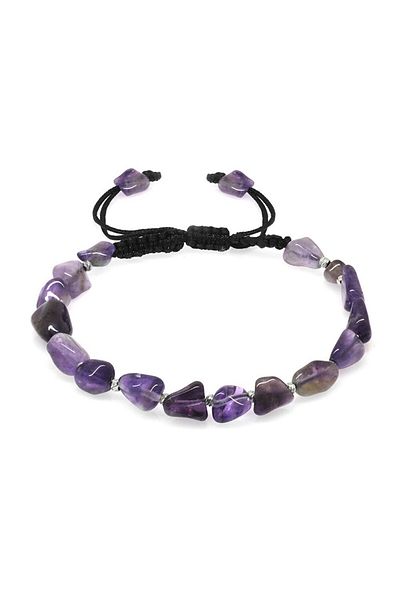 Tesbihane Macrame Braided Natural Cut Amethyst Natural Stone Men's Bracelet