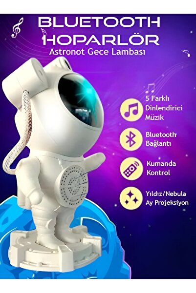 nextbuy Astronot Bluetooth Hoparlör Galaxy Bulutsusu Ay Tavan Gökyüzü Projektör Zamanlayıcı Gece Lambası