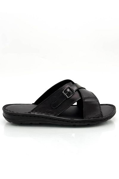 Moda Lalin Γνήσιο πραγματικό δέρμα Ανδρικές Παντόφλες Ελαφριές Παντόφλες Δερμάτινο Τ Μαύρο