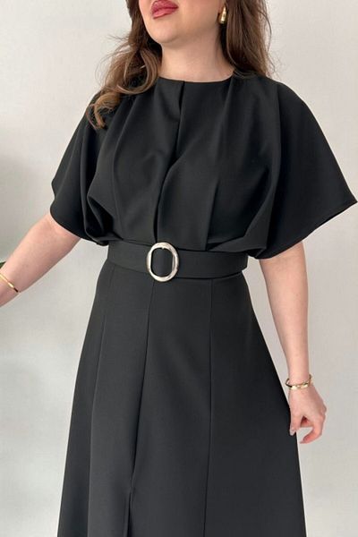 MAMMY Black Midi Slit Women's Dress