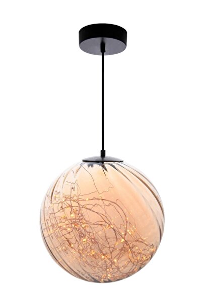 NZL Lighting Tekli Sarkıt Peri Led Cam Avize Tekli Top Ledli Avize Bal Rengi ...