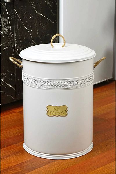Evistro Metal 50 Liter Large Flour Pulses Bucket White