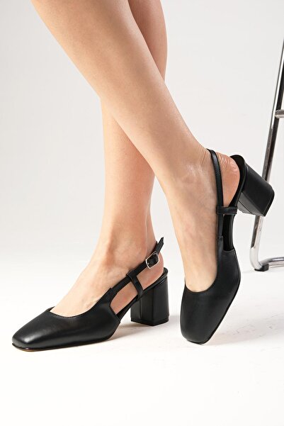 Mio Gusto Dámské boty na podpatku Belinda Black Color s otevřenou zády a tupou špičkou