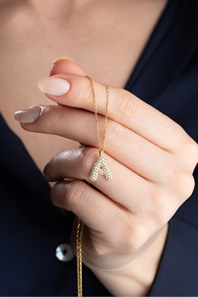 Silvano Jewelry 925 Ayar Gümüş Zirkon Taşlı Balon Harf Kolye