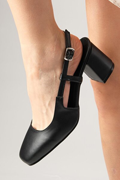 Mio Gusto Dámské boty na podpatku Belinda Black Color s otevřenou zády a tupou špičkou