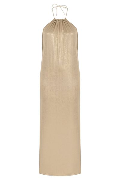 AQUELLA Μπεζ Glitter Halter Φόρεμα - Λεπτομέρεια Piping