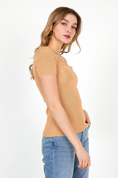 LE CARAMBOLE Γυναικεία Μπλούζα Πλεκτή Μπλούζα με κοντομάνικο λαιμόκοψη με καρδιά