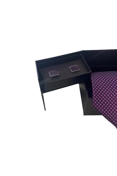 Sarar Micro Pattern Plum Tie Handkerchief Cufflink Set
