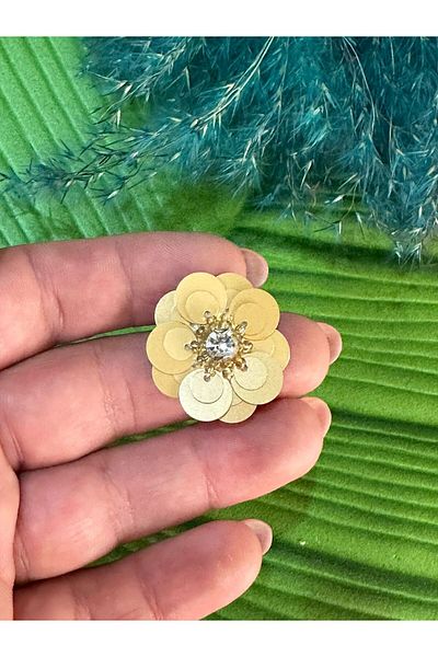 Gönülden Tasarım 3X3 CM PIATRĂ DE ZIRCON FLORĂ CU PAILLEȚĂ ARMĂȚĂ CUSUTĂ ACCESORIUL DE ÎMbrăcăminte Galben