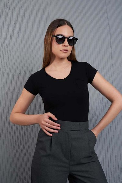 citycenterfashion Tricou de bază detaliat cu decolteu în V pentru damă, cty-abr-1065