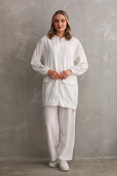 WestBound Γυναικείο Hijab Summer Trench Παντελόνι Κάτω Τοπ Διπλό Λινό Σετ - Λευκό