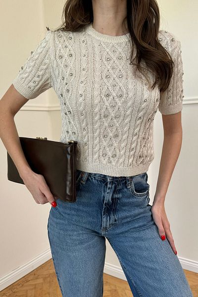 MAGARDE Short Sleeve Stone Knitwear Sweater - STONE