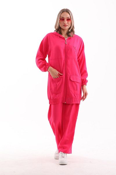 WestBound Γυναικείο Hijab Summer Trench Παντελόνι Κάτω Τοπ Διπλό Λινό Σετ - Φούξια