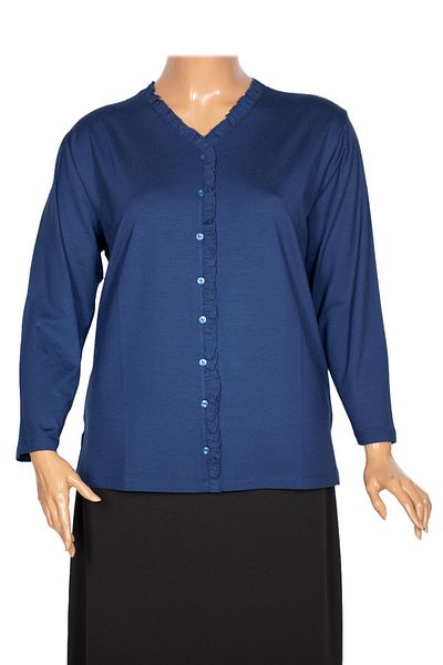Pıtırcık Cimariva Γυναικεία Country Plus Size Μπλούζα Indigo με βολάν V λαιμόκοψη