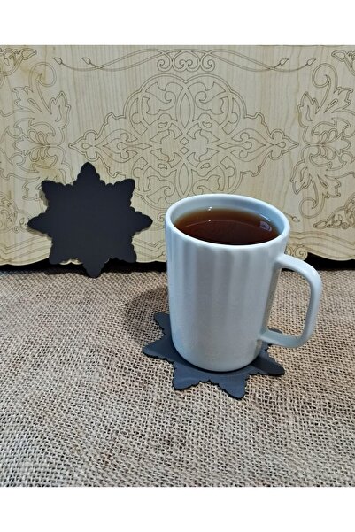 almital mobilya aksesuarları furniture accessories 6 Adet Antrasit Yıldız Motifli Suni Deri Bardak Altlığı Kaydırmaz, Su Emmez 1.2 Mm Kalınlık