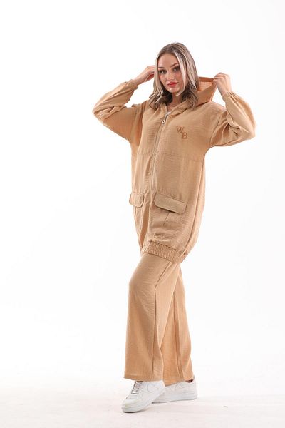WestBound Γυναικείο Hijab Summer Trench Παντελόνι Κάτω Τοπ Διπλό Λινό Σετ - Mink
