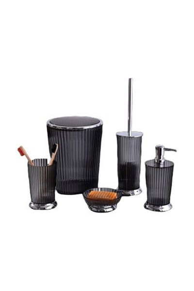 almital mobilya aksesuarları furniture accessories ΣΕΤ ΜΠΑΝΙΟΥ ΠΟΛΥΤΕΛΕΣ 5 ΤΕΜΑΧΙΩΝ ΔΙΑΦΑΝΕΣ ΜΑΥΡΟ - ΧΡΩΜΙΟ - ΚΑΛΑΘΙ ΑΠΟΡΡΙΠΤΗΣ 6 LT