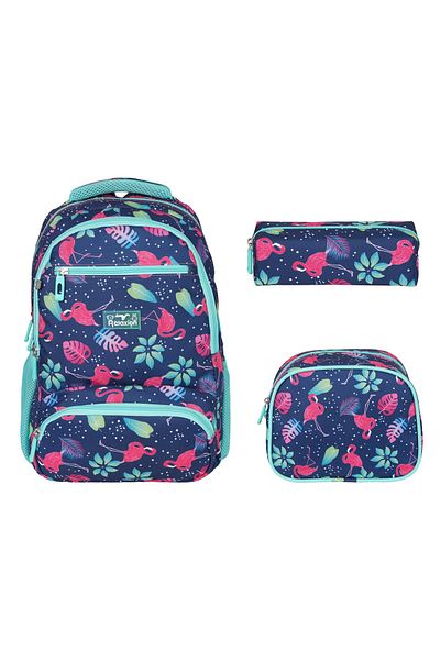RKY SERENITY Rucsac de școală Relaxion New Season cu figurine flamingo, cutie de prânz, set de 3 suporturi pentru stilouri