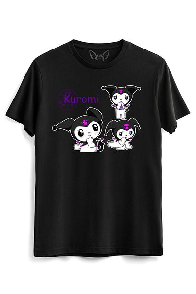 Alfa Tshirt Kuromi Purple Patterned Black T-Shirt