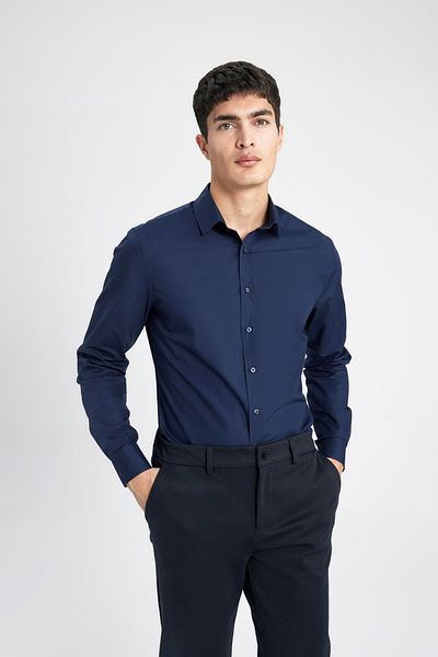DeFacto Slim-Fit-Shirt mit italienischem Kragen – kein Bügeleisen, kein Bügeleisen, lange Ärmel, A7803ax24sp