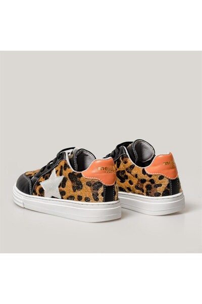 Merli&Rose Star Bebek Sneaker | Leopar-turuncu-simli Gri