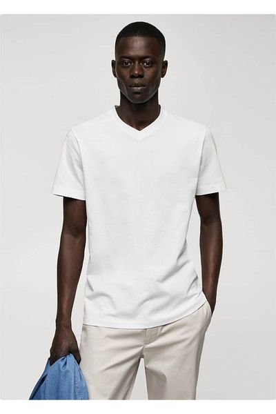 MANGO Man T-Shirt με λαιμόκοψη - Απλό σχέδιο