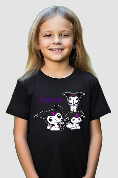 Alfa Tshirt Kuromi Purple Patterned Black T-Shirt