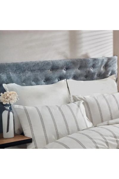 Sey Design Σετ κρεβατιού με ριγέ μοτίβο εκρού ριγέ διπλό σεντόνι διπλής όψης Απλό χρώμα εκρού