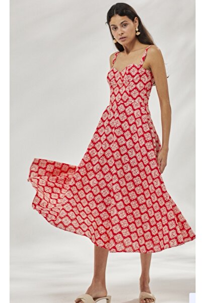 MİNEL ALA MODA MİDİ BOY KALIN AYARLANABİLİR ASKILI KUPLU KADIN ELBİSE