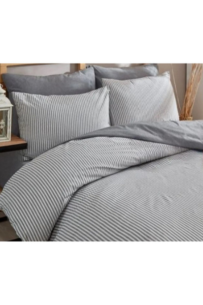 Genel Markalar Zebra Çizgili Desen Antrasit Tek Kişilik Nevresim Takımı Iki Yönlü Kullanım Çarşafı Düz Antrasit