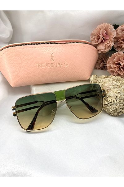 Di Caprio Fery Square Round Green Gradient Women's Sunglasses