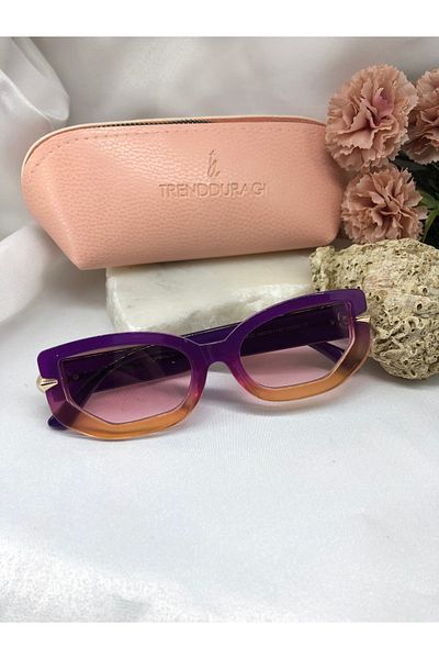 Di Caprio Gali Gold Detailed Purple Orange Gradient Women's Sunglasses