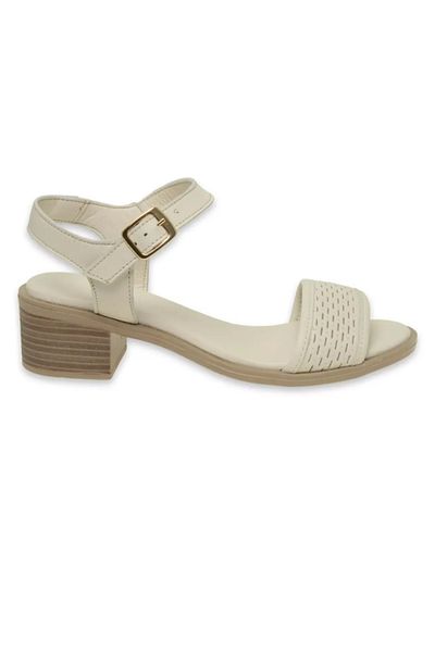 Mammamia D24YS-1110 Γυναικεία σανδάλια - Bone Crema, γνήσιο δέρμα, χοντρό τακούνι (4,5 cm)