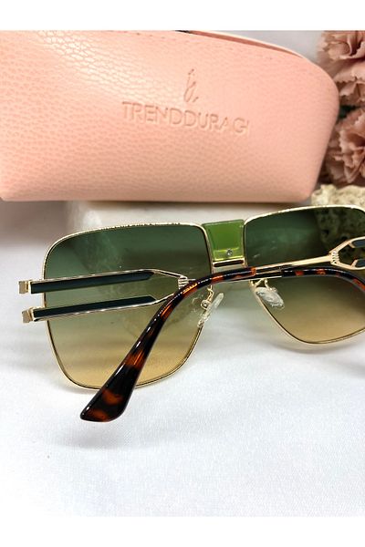 Di Caprio Fery Square Round Green Gradient Women's Sunglasses
