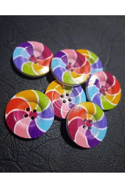 Beyna Wooden Natural Rainbow Colors Wood 2.5 cm Buttons 1 Package 10 Pieces