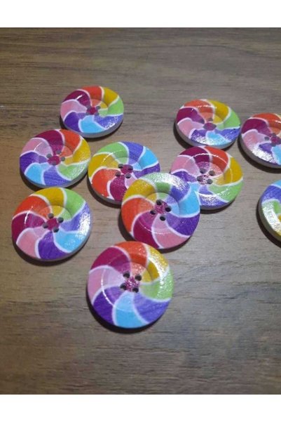 Beyna AHSAP  DOĞAL GÖKKUSAĞI RENKLERİNDE TAHTA 2,5 CM DÜĞME 1 PAKET 10 ADET