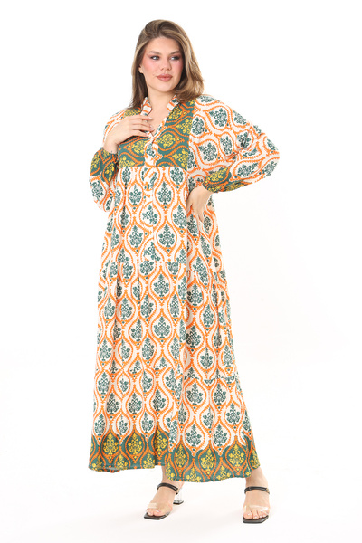 Şans Жіноче велике розмір помаранчеве ткане віскозне довге плаття на ґудзиках 65N37860