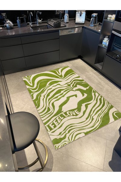 Rugs Modern Halı Green Cream Written Wavy Patterned Modern Decorative Carpet ...