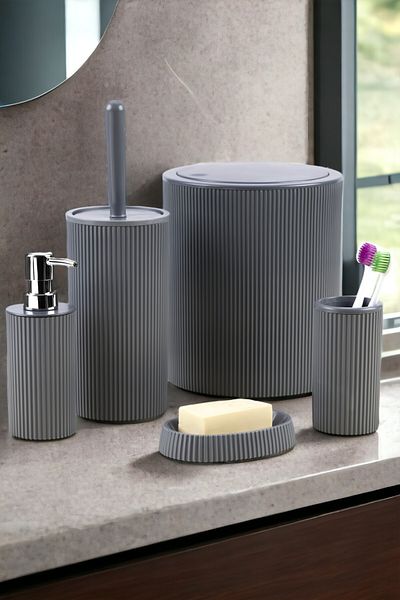 Arsimo Σετ μπάνιου 5 τεμαχίων Lux Acrylic Στρογγυλό |   Συσκευασία 5 Σαπουνιού Δοχείο Οδοντόκρεμας Κάδος απορριμμάτων WC Βούρτσα